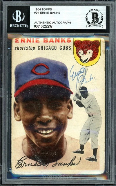 Ernie Banks handsigniert 1954 Topps Karte 94 Cubs Vintage Rookie Ära Sig Beckett
