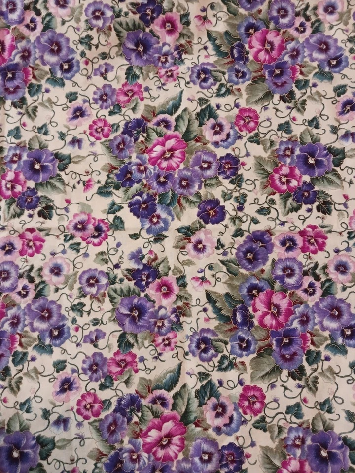 Pretty Pansy Flower Print Marcus Textured Cotton Fabric 2 Colorway 3 Pcs Pink P - Image 3 of 4