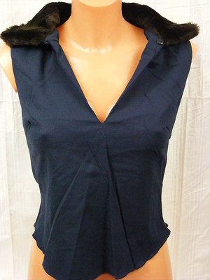 ETHIC ~ Gr. S/M ~ Bluse Shirt Blusenshirt ärmellos ~ Webpelzkragen ~ NEU 