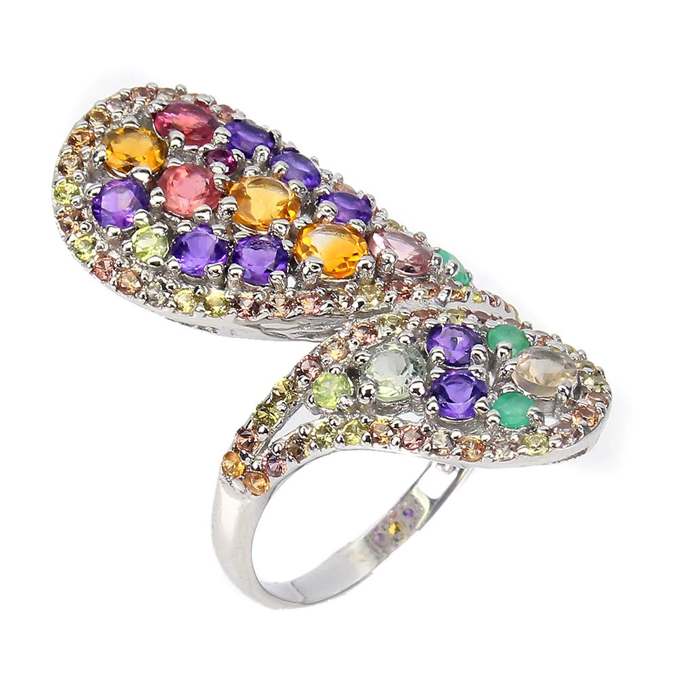 925 Sterling Silver Ring Round Citrine Amethyst Peridot Gemstone Jewelry Sz 8.5 - Image 2 of 4