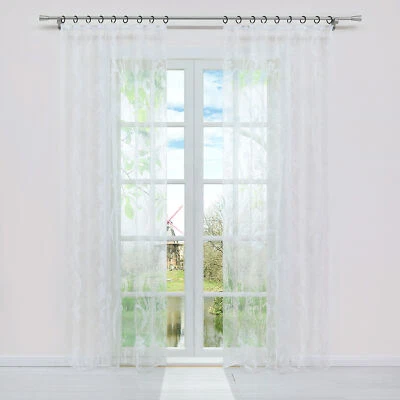 Transparent Gardinen Stores mit Ösen Ausbrenner Landhaus Vorhang Ösenschals Weiß - Bild 1 von 4