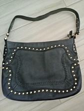 Via Spiga Solid Black Studded Genuine Pebble Leather Shoulder Handbag     Size L
