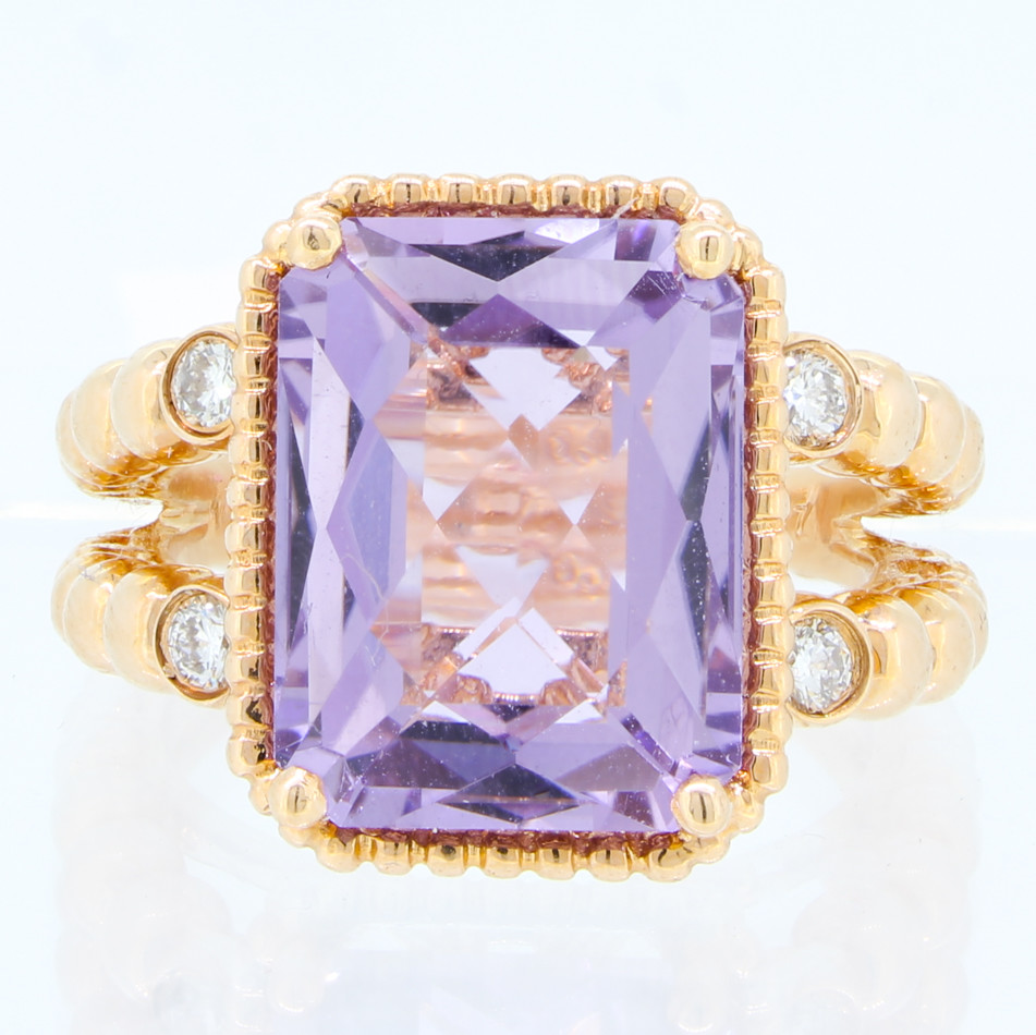 14K Rose Gold Natural Rose Amethyst Real White Diamonds High Polish