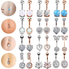 14G Stainless Steel Belly Button Rings Piercing CZ Opal Navel Barbell for Women