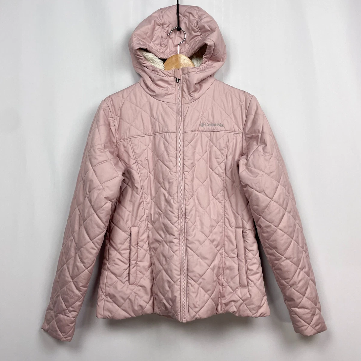 Champion Hooded Faux Fur Lined Jacket M Muted Pink Quilted | eBay