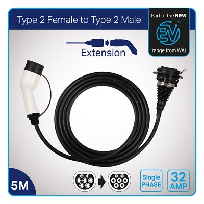 EVC22132-5EXT Ladekabel 5m 32A 7.4kW Typ 2 weiblich auf Typ 2 männlich 1-phasig