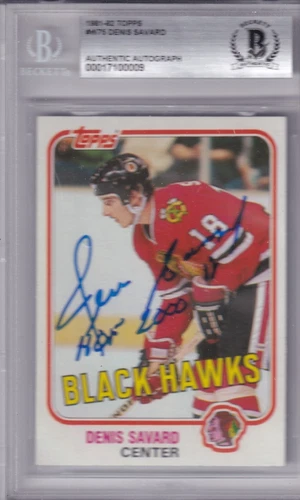 BECKETT 1981-82 TOPPS DENIS SAVARD "HOF 2000" SIGNED BLACKHAWK ROOKIE #75 9