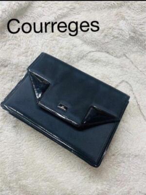 Courr?ges shoulder bag pouch stylish beautiful leather black