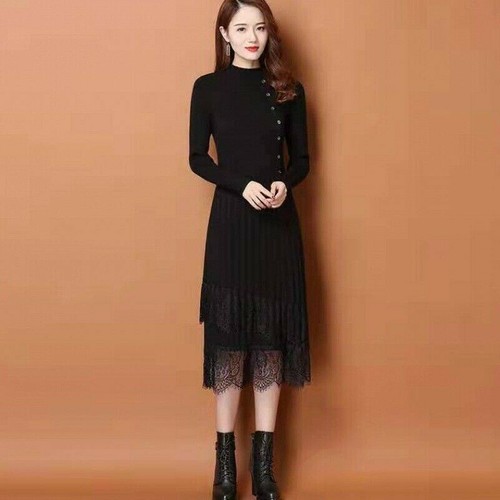 Women Jumper Dress Knitted Long Sleeve 