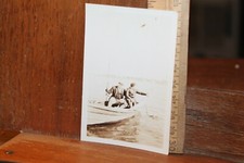 Antique Photo Woman Man Fishing Wooden Row Boat