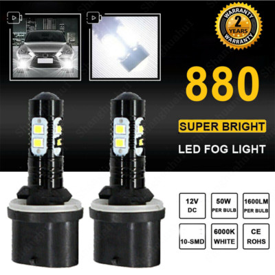 2PC 880 LED Fog Light Bulbs DRL 6000K Xenon White High Power XBD 890 ...