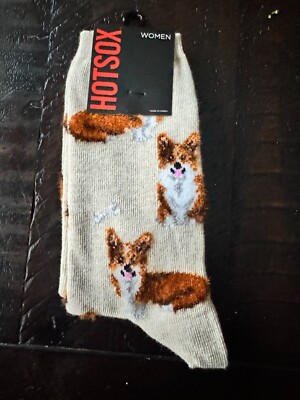 New! HOT SOX Corgi Dogs Different Poses  Cotton Blend Crew Socks Size 9-11 Bone