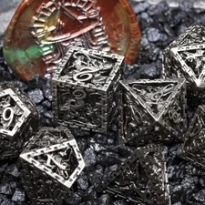 Sage's Dragonstones Chained Noble Dragon Nickel Hollow Metal Polyhedral Dice Set