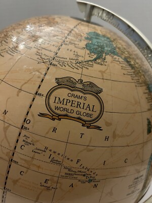 Vtg Cram Imperial World Globe Beige Turquoise Wood Base | eBay