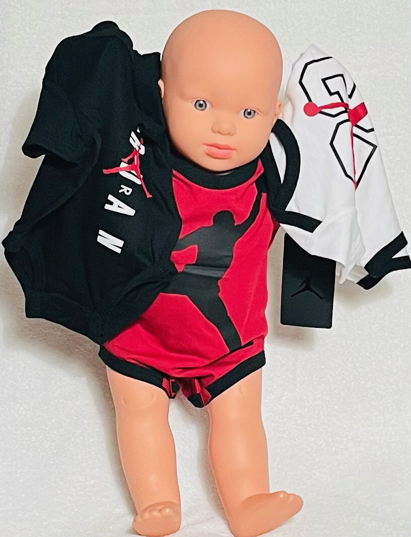 NEW AIR JORDAN BABY boys 3-Pc GIFT Set: Bodysuits/Rompers ,0-9