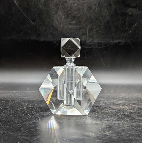 Vintage Oleg Cassini Clear Crystal Perfume Bottle Stopper Signed Faceted