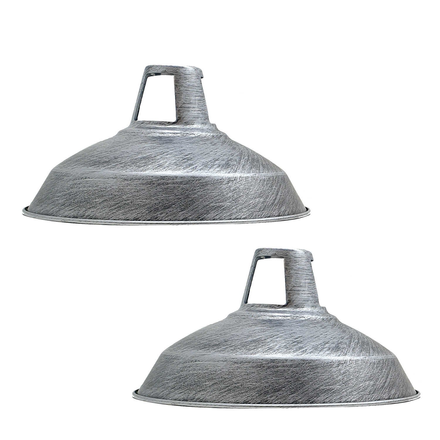 Abat-jour suspension plafond vintage métal argent brossé, luminaire loft E27 x2