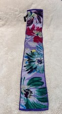 NEW Jones New York rectangular Purple  Green Floral 100 Silk Scarf 58"X10"