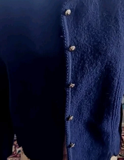 CHAQUETA BLAZER DE LANA HERVIDA AZUL MARINO CON BOTONES DECORATIVOS PLATEADOS ♡ TALLA 12 Foto 2 de 4