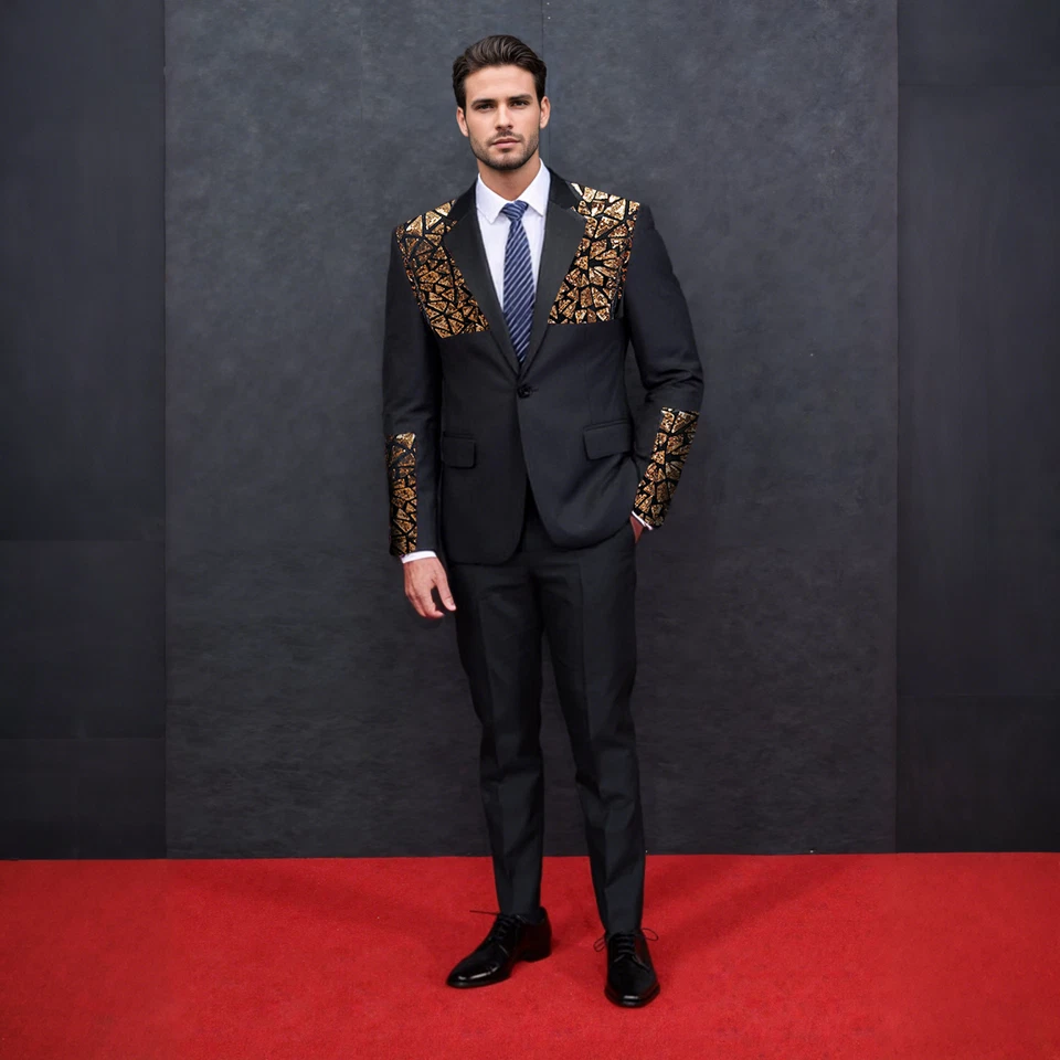 Bling Hombres de Negocios Blazer Abrigos Esmoquin Chaqueta de un solo pecho Estrás Cuentas Foto 3 de 4