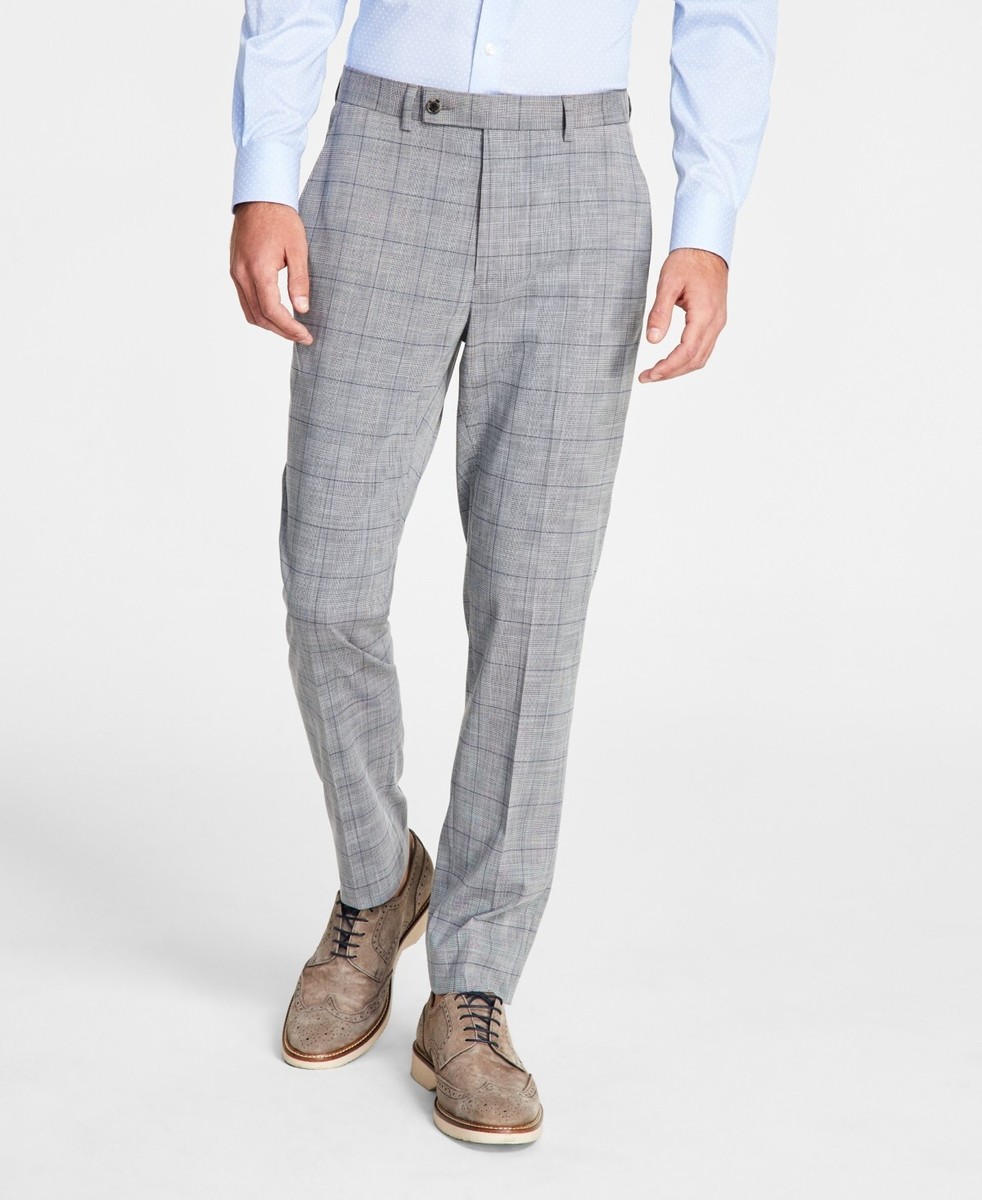 Grey Plaid Plaid Pants Mens Slim Fit Bank Slim Fit Glen Wool Blend