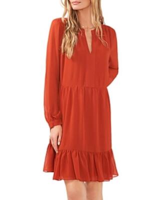 Vince Camuto Women's Long Sleeve Split Neck Dress - Red - Size M - Rustic Vince Camuto Women's Long Sleeve Split Neck Dress - Red - Size M - Rustic