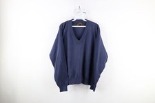 Vintage 90s Eddie Bauer Mens Medium Faded Blank Cotton Knit V-Neck Sweater Blue