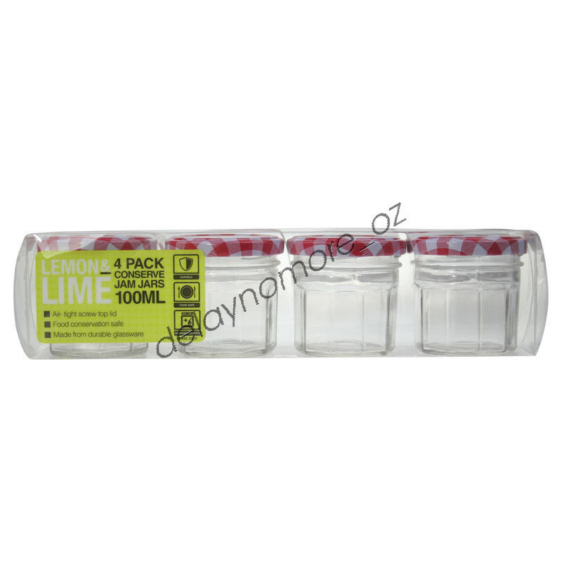 100ml Glass Screw Top Jam Jars w/Red Lids Lolly Conserve Jar Party