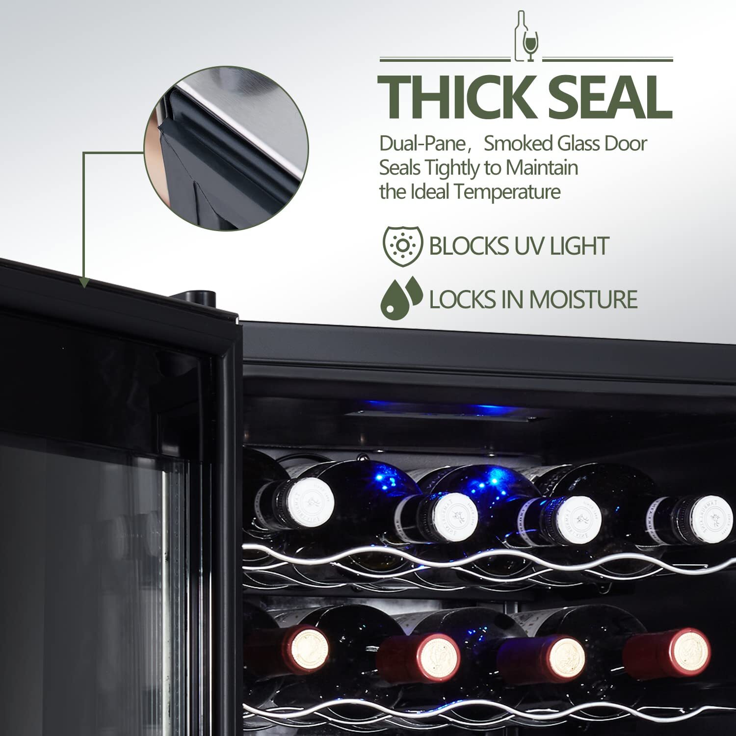 Kalamera KRC24SS 24 Bottle Single Zone Wine Cooler Small Fridge Black