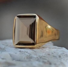 Cushion Smoky Quartz Gemstone 925 Sterling Silver Yellow Gold Fill Ring