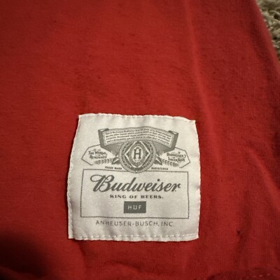 Huf x Budweiser Beer Logo Graphic T-shirt Men Medium Red Short