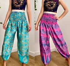 Lot Of 5 Pcs Indian Vintage Silk Sari Boho Harem Trousers Women Gypsy Pants