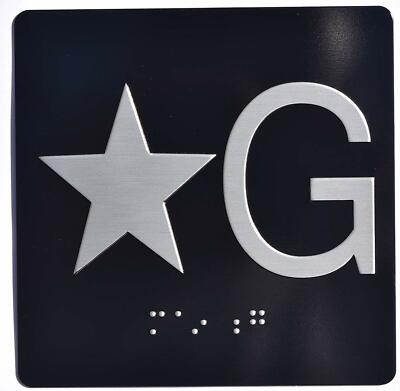 Star G (Star Ground) Elevator Jamb Plate Sign with Braille(black,4x4)-REF24-1027