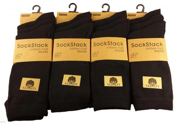 12 Pairs Of Mens Black Socks, Cotton Rich Lycra Socks, Size 6-11 By SockStack