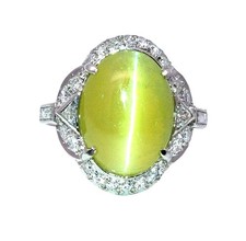 Cats Eye Chrysoberyl Natural Genuine Gemstones Platinum white Gold Ring RFK,571