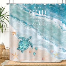 Beach Shower Curtain Coastal Ocean Waves Sea 72"W x 72"L Pack of 1 Blue Teal