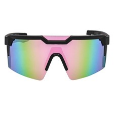 HITECH - Large Futuristic Rimless Shield Sunglasses Black Pink Mirror Lens