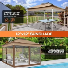 12x12 Pop up Gazebo with Mosquito Netting Waterproof Outdoor Instant Screen Tent