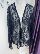 Black Floral Lace Sheer Cardigan Bought at Camden Market Vintage  - Size L - VGC