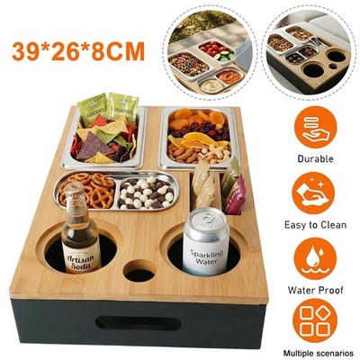 Couchbar Snackbar Sofatablett Snackbox aus Holz inkl. Getränkehaltern Schlitzen