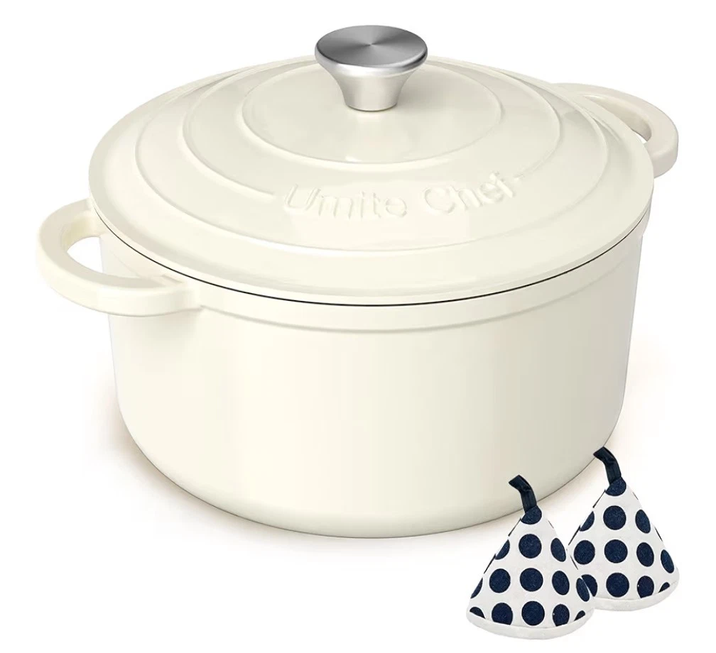 Enameled Cast Iron Dutch Oven - Umite Chef 5QT Pot with Lid & Cotton Potholders