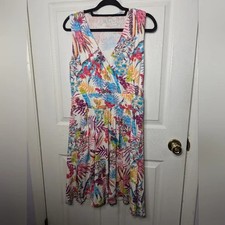 Fresh Produce Womens Dress Pockets Sleeveless White Floral A-Line Size Large