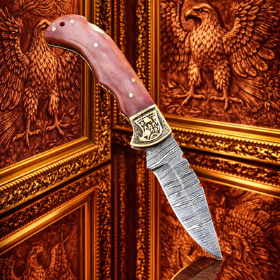 Custom Hand Forged Damascus Steel Folding Blade Pocket Knife Camel Bone Handle