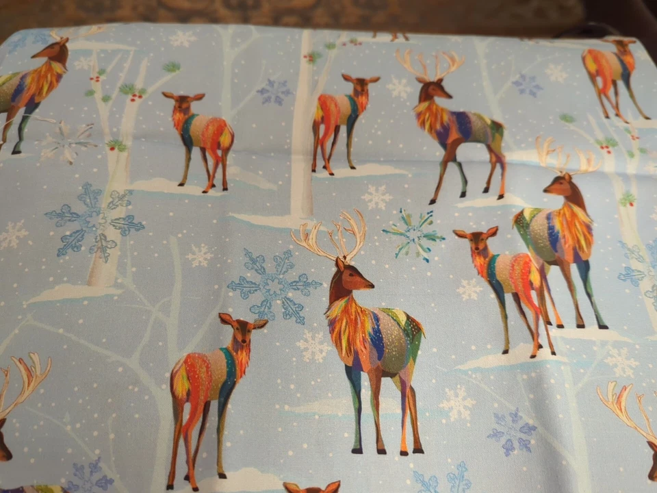 Artistic Reindeer On Light Blue Cotton Fabric ("Turnowsky", QT Fabrics) - Image 2 of 4