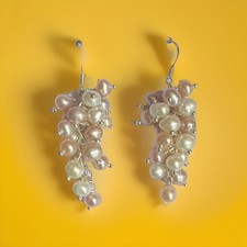 Boucles D’oreilles Grappe de Raisin / Argent et Perles de Culture Baroques