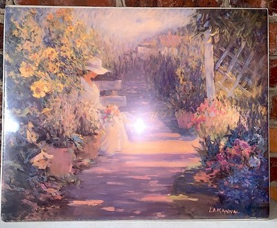 NEW Vtg Woman in Garden Sunlight Impressionist Lithograph Print 16''x 20'' SEALED