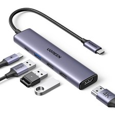 UGREEN USB C Hub 5 in 1 Multiport Adapter Revodok 105 4K 0.65 feet, grey