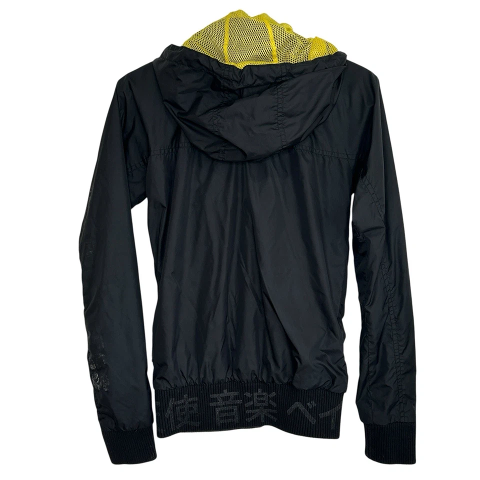 Cortavientos con capucha Harajuku Lovers XS Y2k negro ropa de calle cremallera completa tecnología lluvia Foto 2 de 4