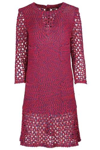 ABITO MIDI CHANEL ROSSO 2014 ALL'UNCINETTO FR 40 UK 12