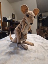 Vintage Steiff Kangoo Kangaroo Mohair Plush 11" 28cm With Joey Germany 1950s